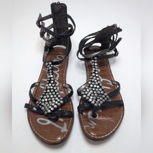 Sam Edelman Metalic Ginger Back Zip Beaded Gladiator Sandals Womens Size 6